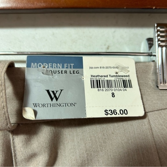 New Worthington Pants Womens 8 Beige Khaki Modern Fit Trouser Leg BNWT - Picture 3 of 4